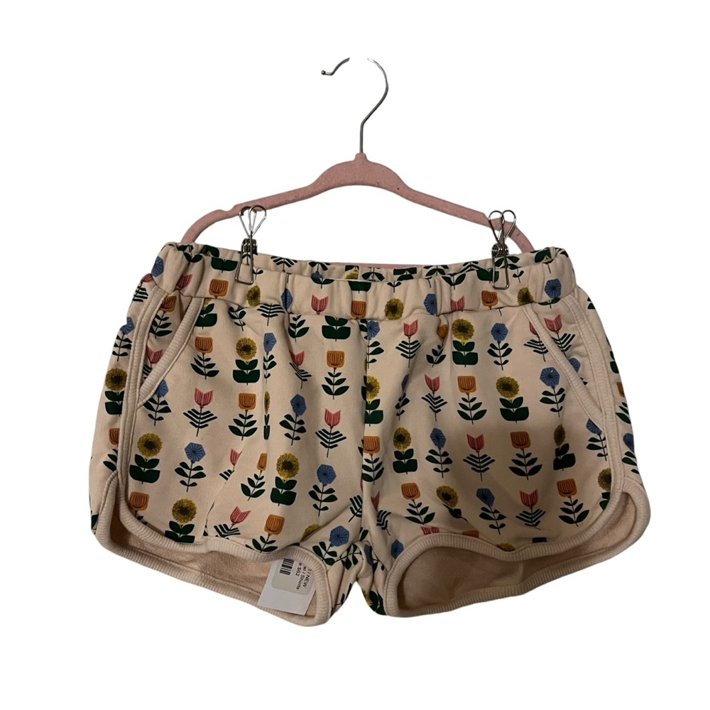 Siaomimi Ecru Floral Cream Pull On Gym Shorts Size 12 NWT